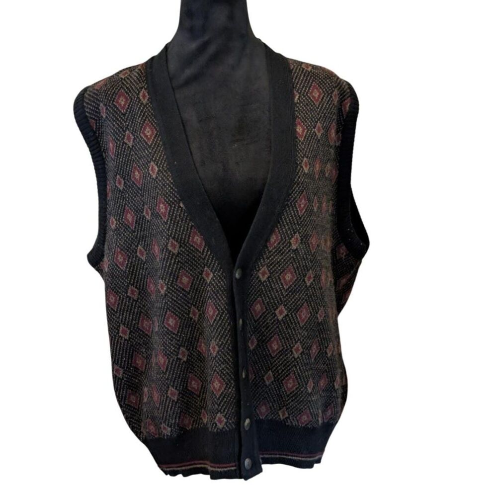 Made in Italy Diamond Argyle Button-Front Wool Blend Sweater Vtg Vest, Men's L